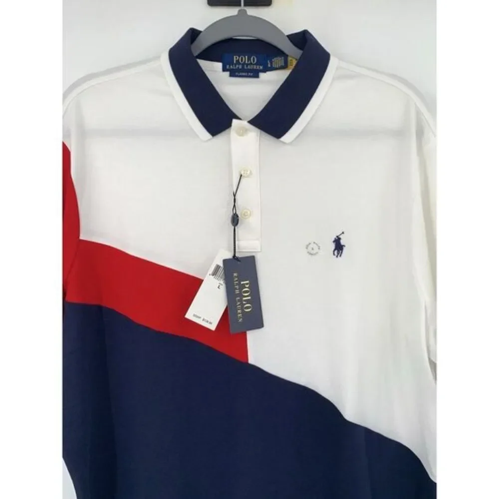 Polo Ralph Lauren Classic‎ Fit Red, White & Blue Cotton Men's Polo Shirt Size L